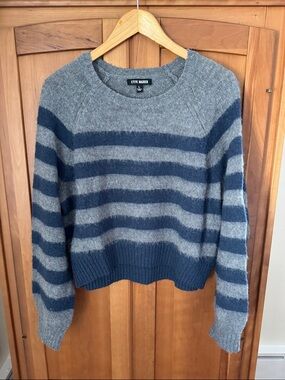 Steve Madden Gray and Blue Striped Crewneck Sweater